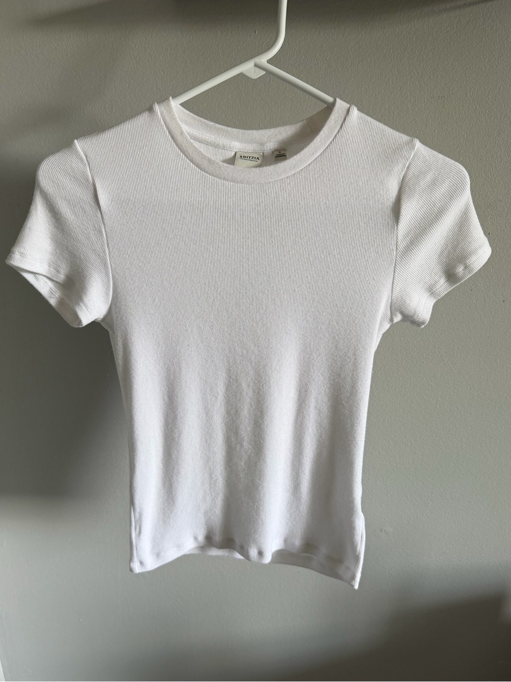 Aritzia Homestretch White Short Sleeve Ribbed Crew Tee
